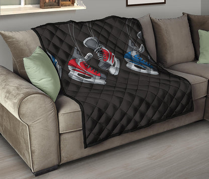 Ice Hockey Skates Print Quilt
