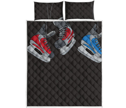 Ice Hockey Skates Print Quilt Bed Set