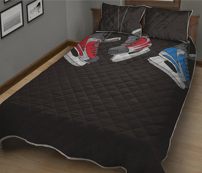Ice Hockey Skates Print Quilt Bed Set