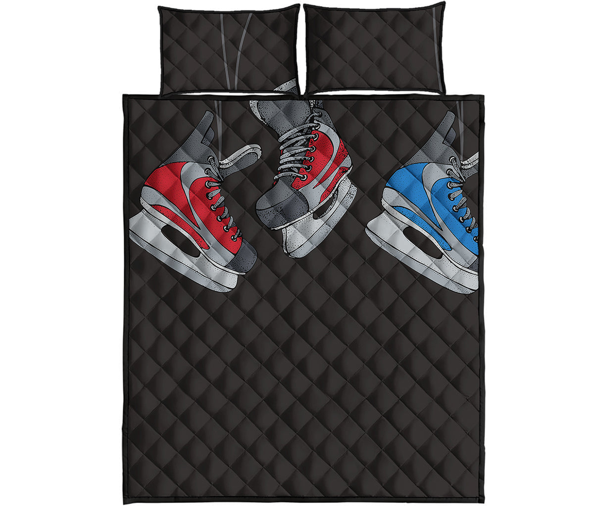 Ice Hockey Skates Print Quilt Bed Set