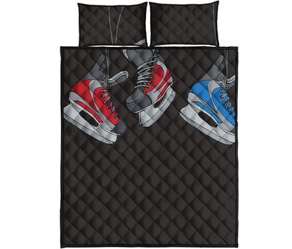 Ice Hockey Skates Print Quilt Bed Set