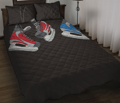 Ice Hockey Skates Print Quilt Bed Set