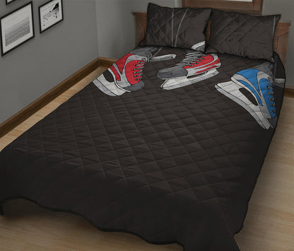 Ice Hockey Skates Print Quilt Bed Set