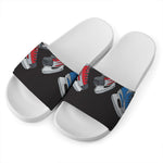 Ice Hockey Skates Print White Slide Sandals