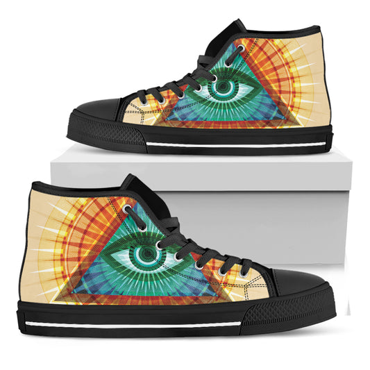 Illuminati Eye of Providence Print Black High Top Shoes
