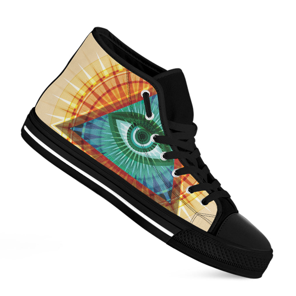 Illuminati Eye of Providence Print Black High Top Shoes