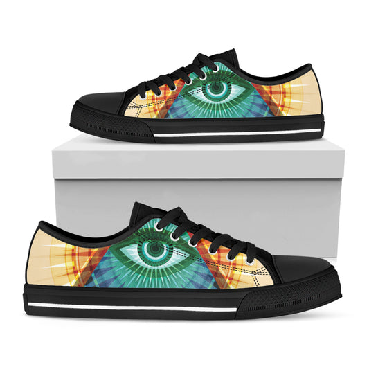 Illuminati Eye of Providence Print Black Low Top Shoes 