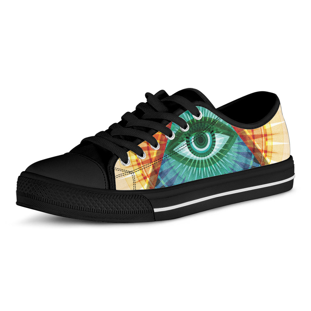 Illuminati Eye of Providence Print Black Low Top Shoes 