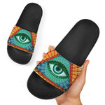 Illuminati Eye of Providence Print Black Slide Sandals
