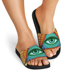 Illuminati Eye of Providence Print Black Slide Sandals