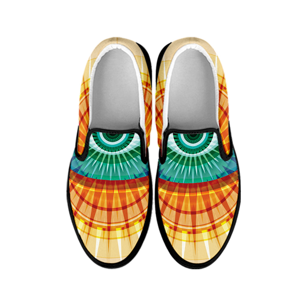 Illuminati Eye of Providence Print Black Slip On Shoes