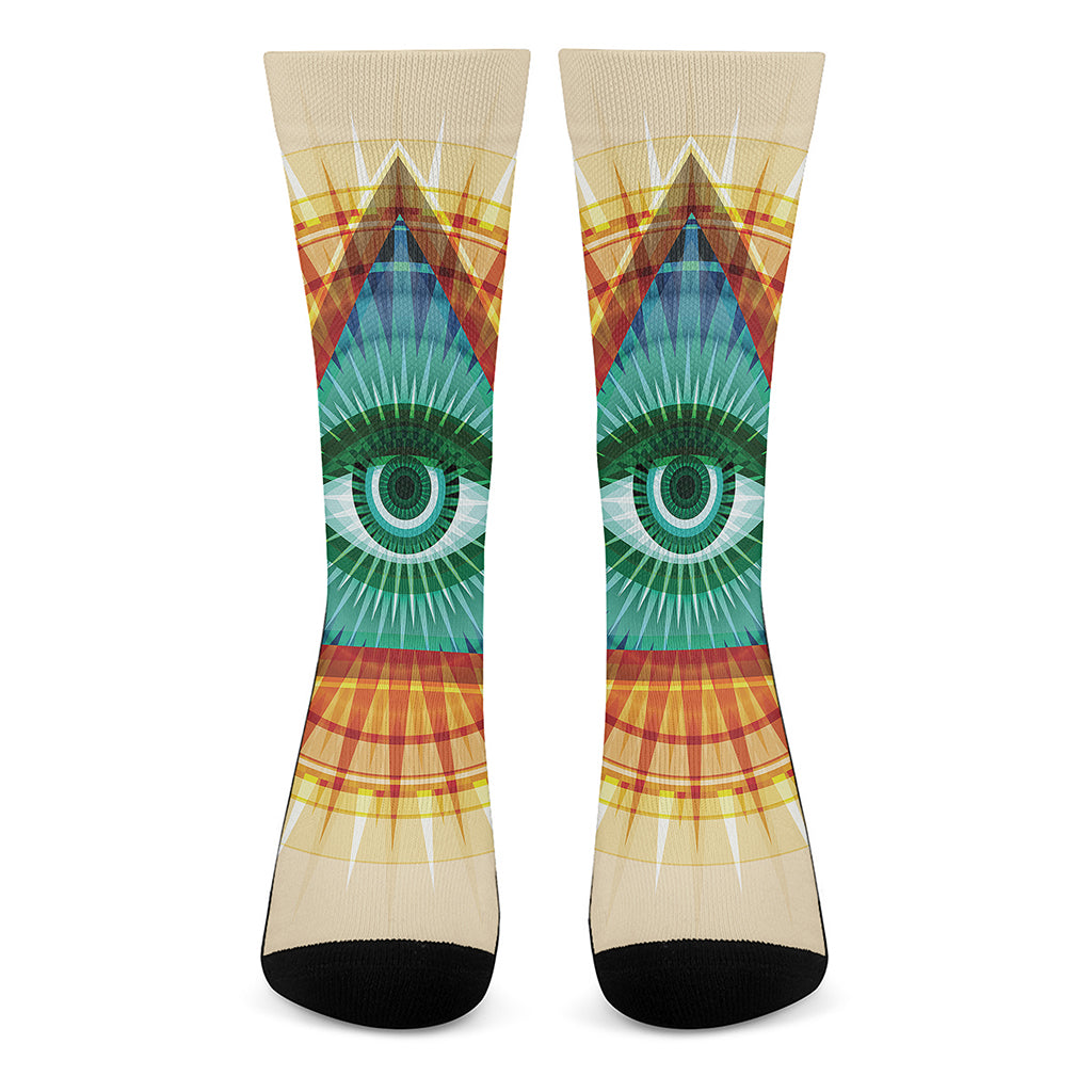 Illuminati Eye of Providence Print Crew Socks