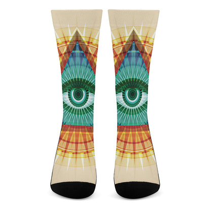 Illuminati Eye of Providence Print Crew Socks