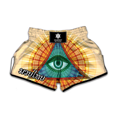Illuminati Eye of Providence Print Muay Thai Boxing Shorts