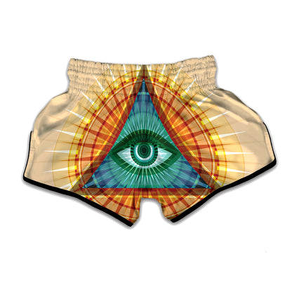 Illuminati Eye of Providence Print Muay Thai Boxing Shorts