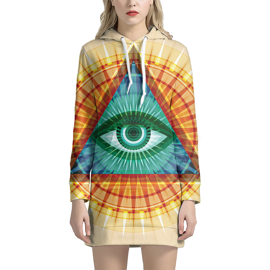 Illuminati Eye of Providence Print Pullover Hoodie Dress