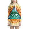 Illuminati Eye of Providence Print Pullover Hoodie Dress