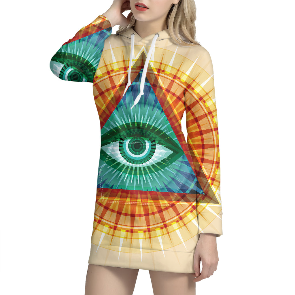 Illuminati Eye of Providence Print Pullover Hoodie Dress