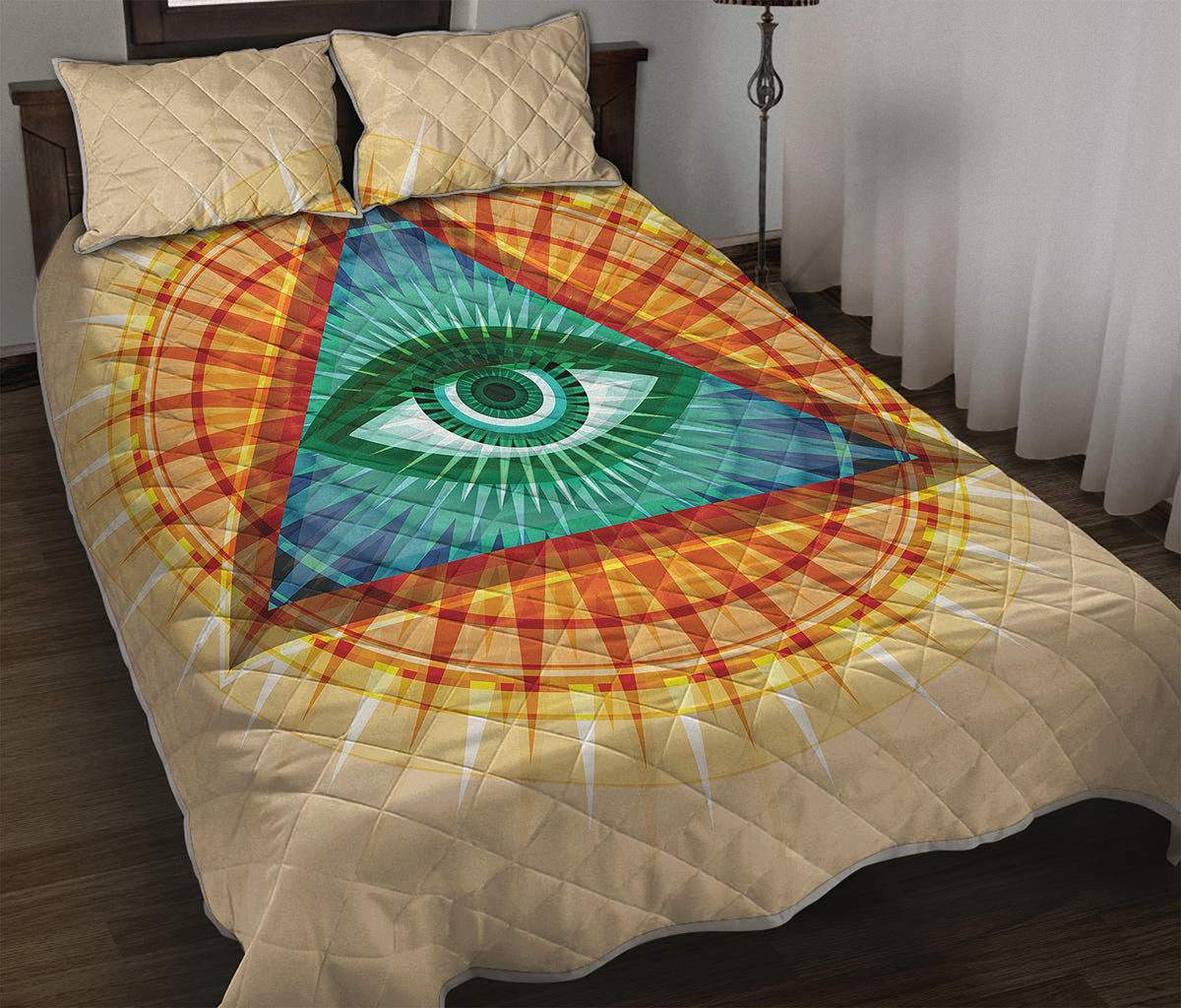 Illuminati Eye of Providence Print Quilt Bed Set