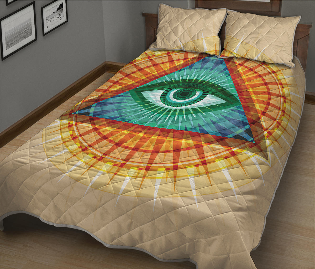 Illuminati Eye of Providence Print Quilt Bed Set