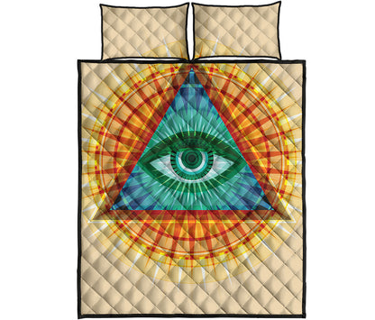 Illuminati Eye of Providence Print Quilt Bed Set