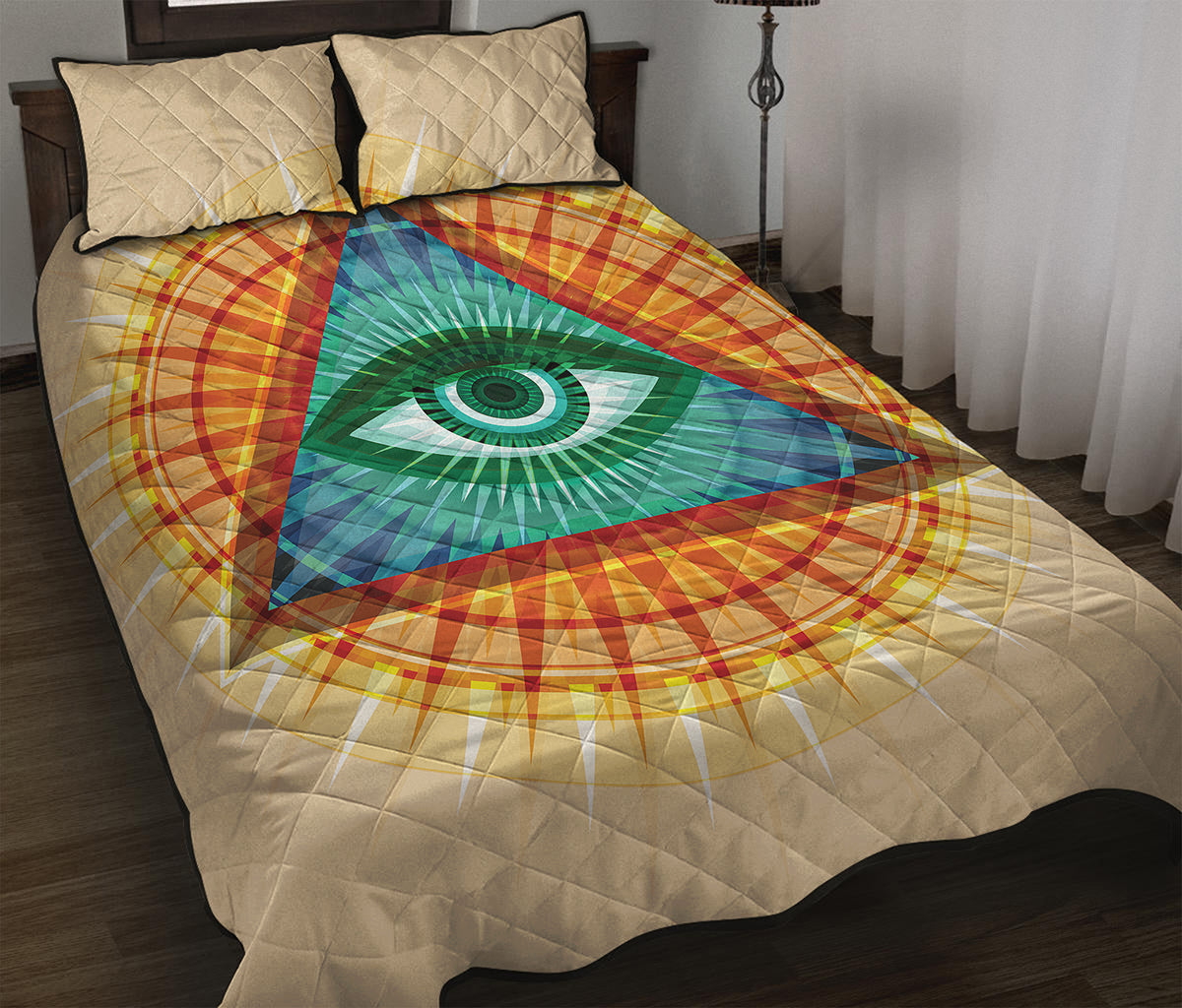 Illuminati Eye of Providence Print Quilt Bed Set