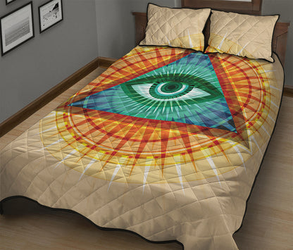 Illuminati Eye of Providence Print Quilt Bed Set