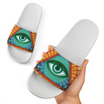 Illuminati Eye of Providence Print White Slide Sandals