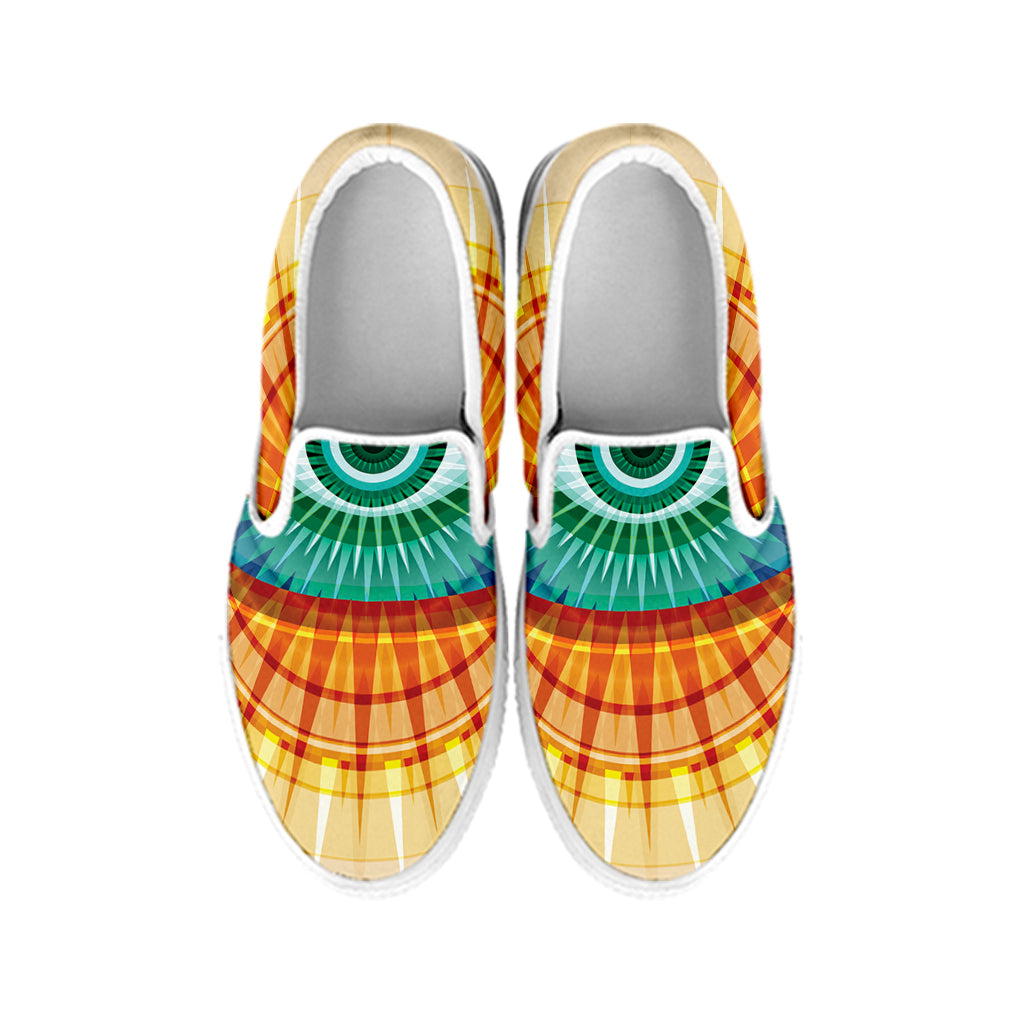 Illuminati Eye of Providence Print White Slip On Shoes