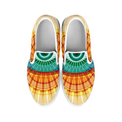 Illuminati Eye of Providence Print White Slip On Shoes