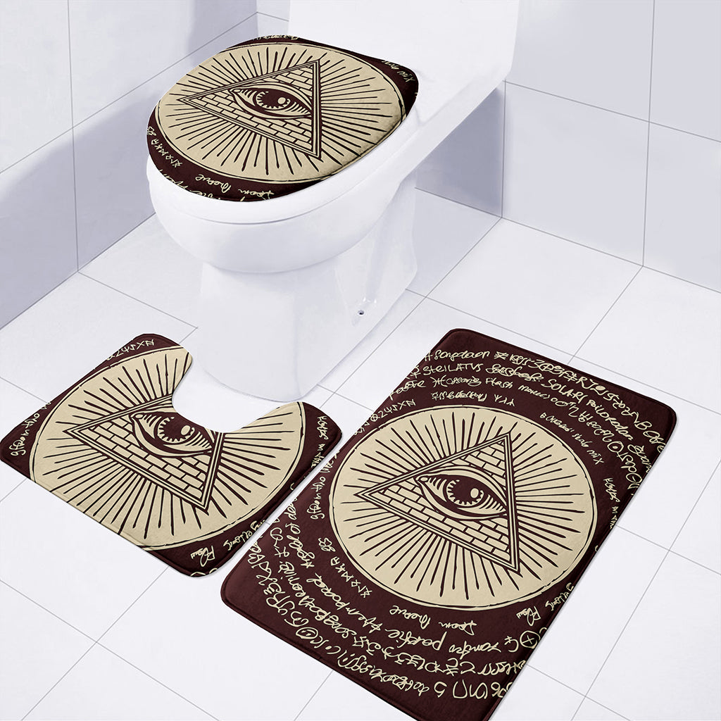 Illuminati Eye of Providence Symbol Print 3 Piece Bath Mat Set