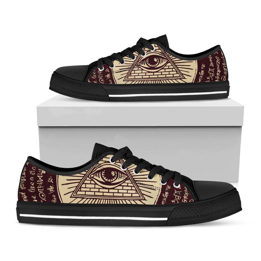 Illuminati Eye of Providence Symbol Print Black Low Top Shoes 