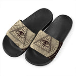 Illuminati Eye of Providence Symbol Print Black Slide Sandals