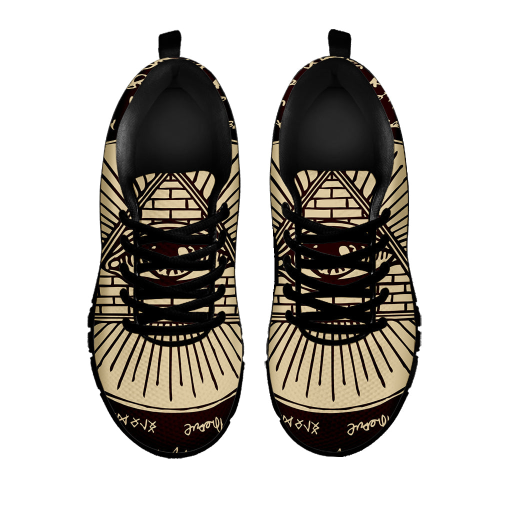 Illuminati Eye of Providence Symbol Print Black Sneakers