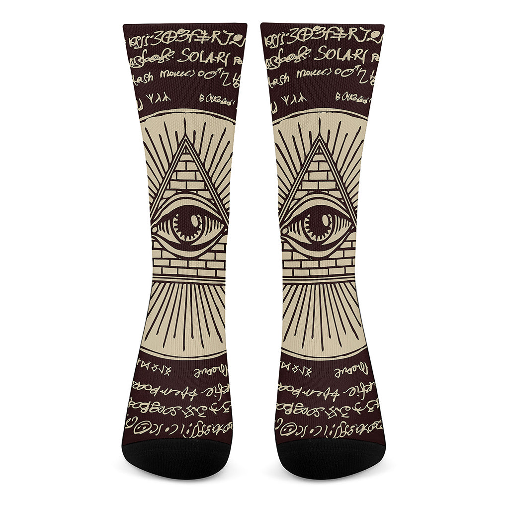 Illuminati Eye of Providence Symbol Print Crew Socks