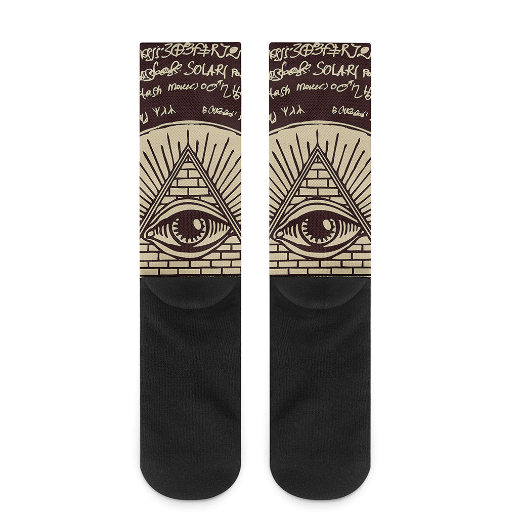 Illuminati Eye of Providence Symbol Print Crew Socks