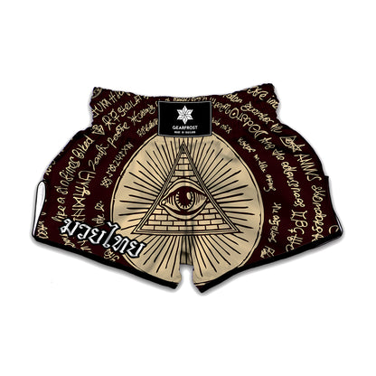 Illuminati Eye of Providence Symbol Print Muay Thai Boxing Shorts