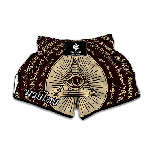 Illuminati Eye of Providence Symbol Print Muay Thai Boxing Shorts