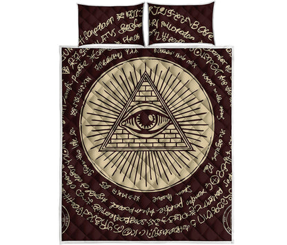 Illuminati Eye of Providence Symbol Print Quilt Bed Set