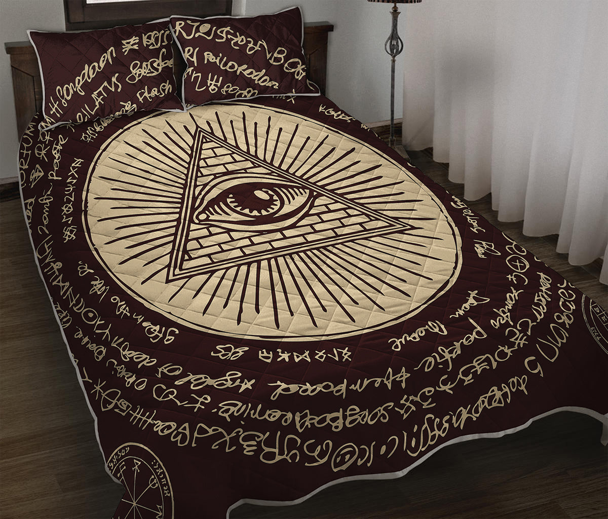 Illuminati Eye of Providence Symbol Print Quilt Bed Set