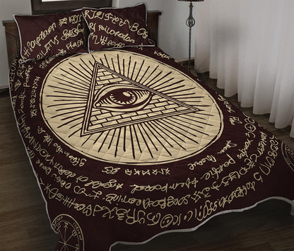 Illuminati Eye of Providence Symbol Print Quilt Bed Set