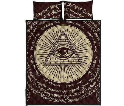 Illuminati Eye of Providence Symbol Print Quilt Bed Set