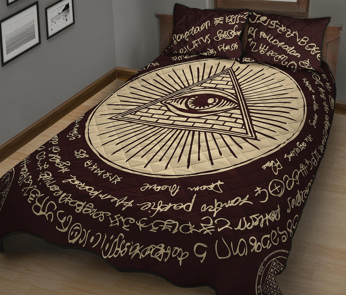 Illuminati Eye of Providence Symbol Print Quilt Bed Set