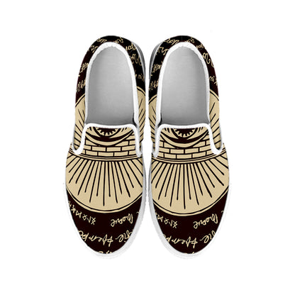 Illuminati Eye of Providence Symbol Print White Slip On Shoes