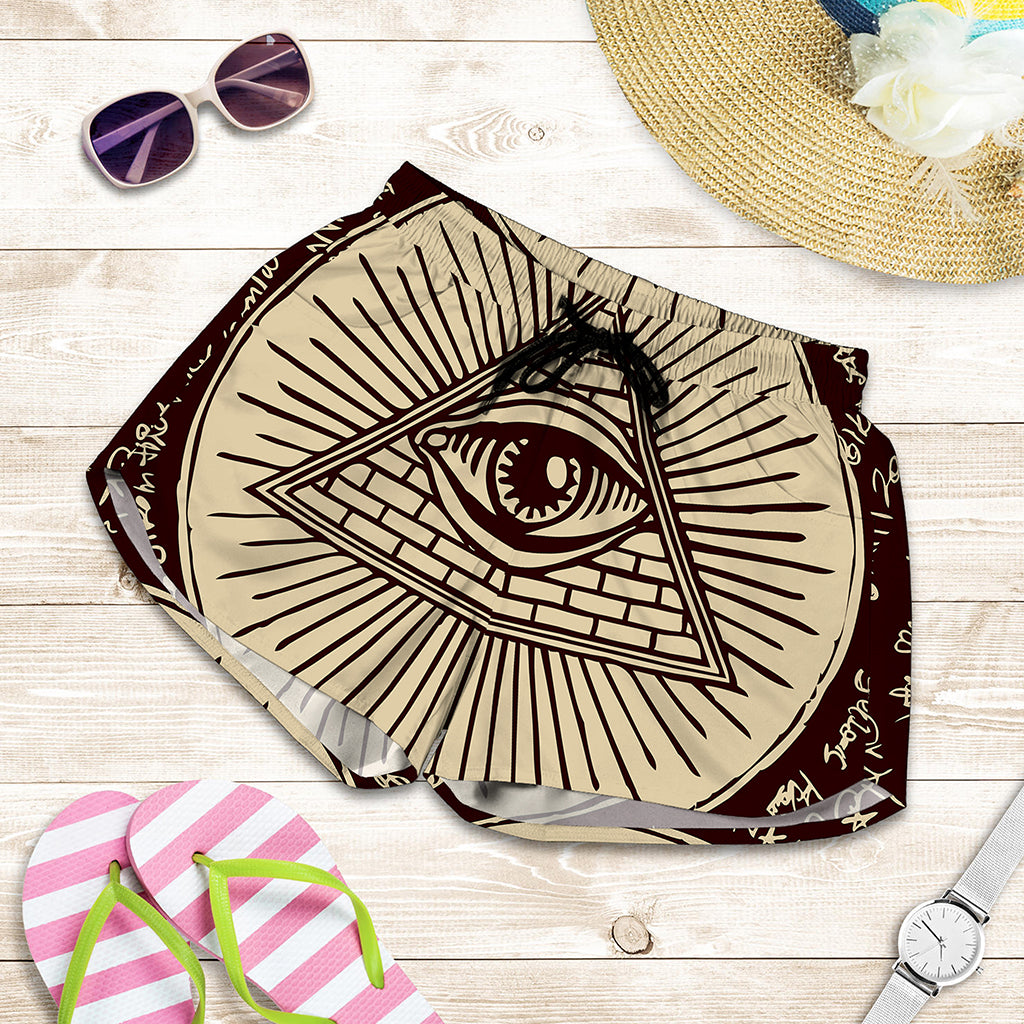 Illuminati Eye of Providence Symbol Print Women's Shorts