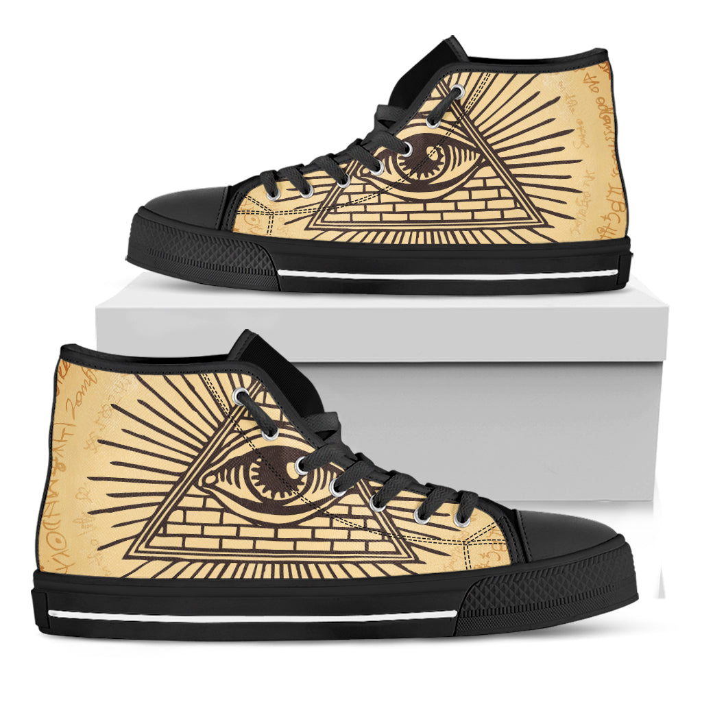 Illuminati Eye Print Black High Top Shoes