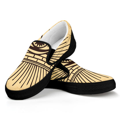 Illuminati Eye Print Black Slip On Shoes