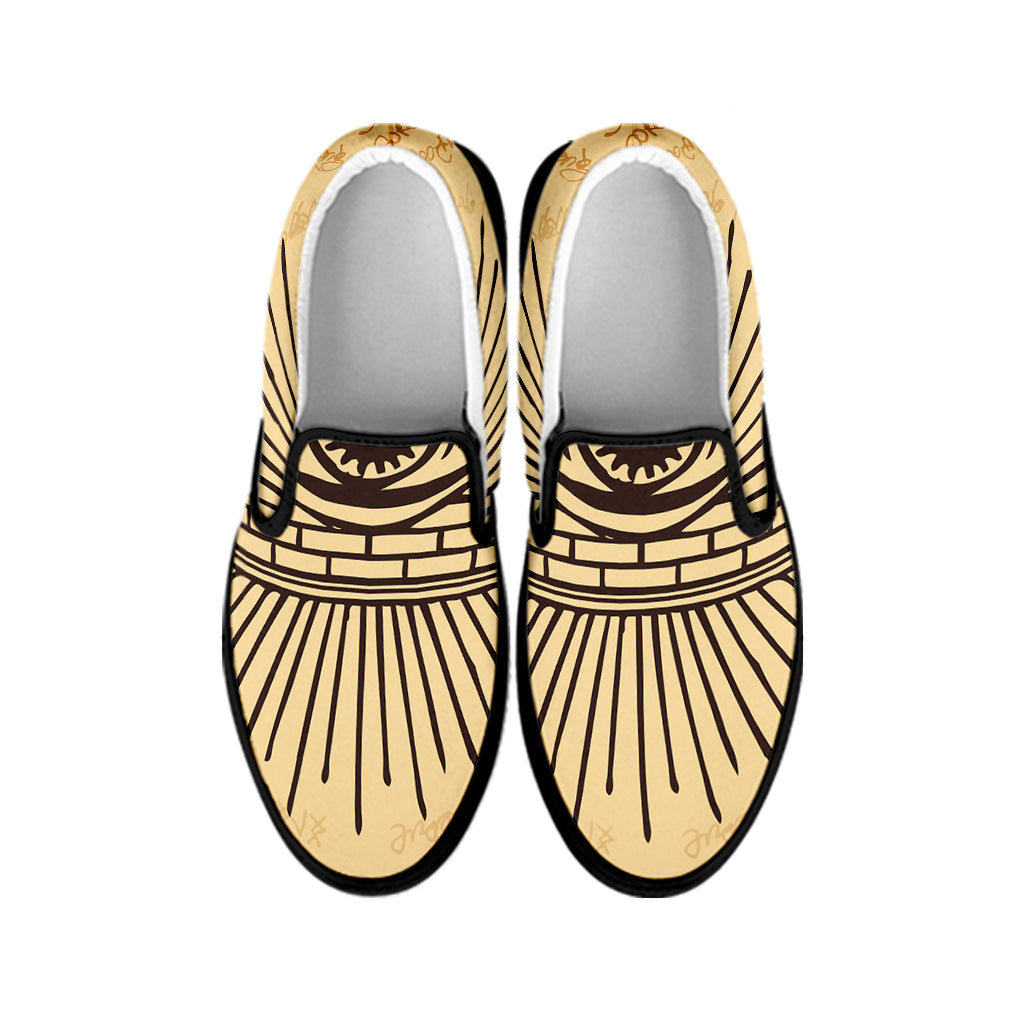 Illuminati Eye Print Black Slip On Shoes