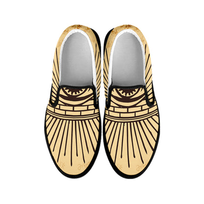 Illuminati Eye Print Black Slip On Shoes