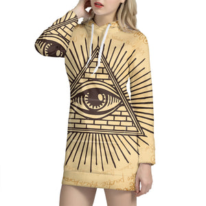 Illuminati Eye Print Pullover Hoodie Dress